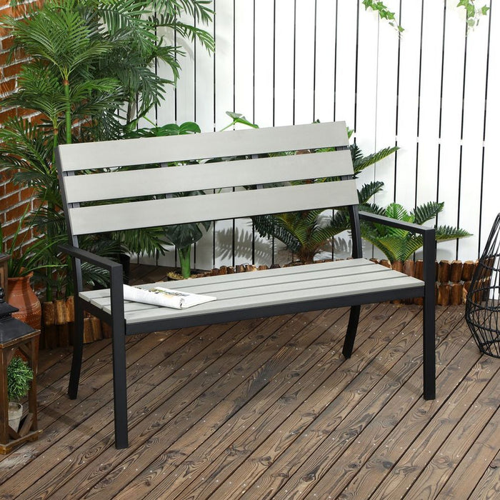 Outsunny Grey Steel Frame Garden Loveseat - Durable & Stylish 2 Seater Bench - 122x65x92cm - Perfect for Outdoor Relaxing