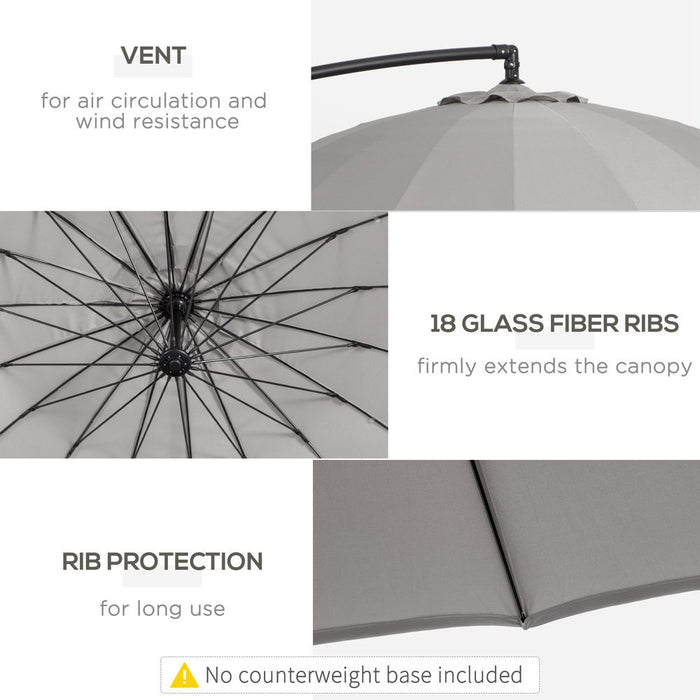 Premium Shanghai Parasol - Overhanging Design, Crank Handle, Cross Base - 3(m), Grey Outsunny