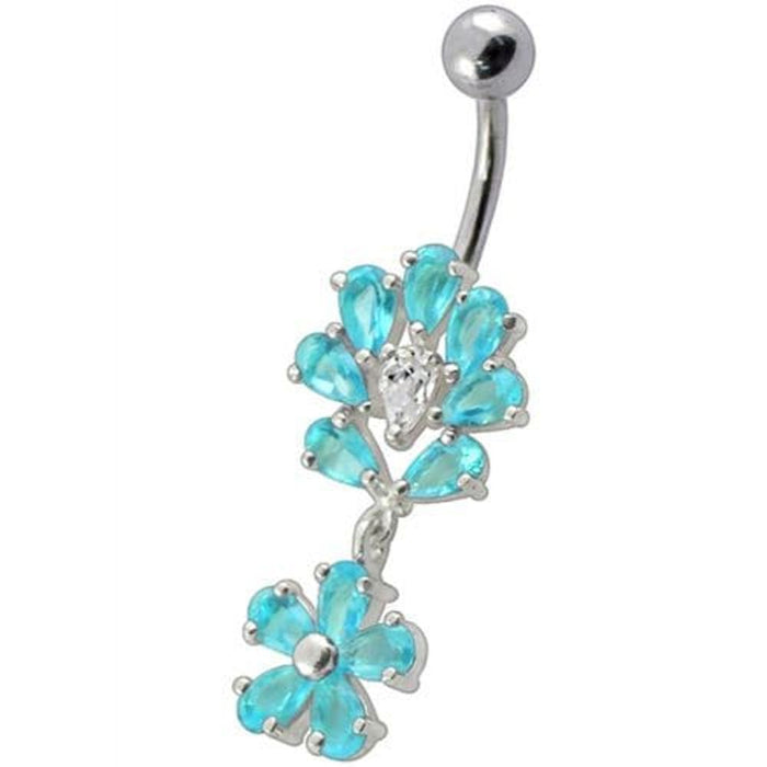 Fancy Flower Jeweled Dangling Belly Navel Body Jewelry Ring