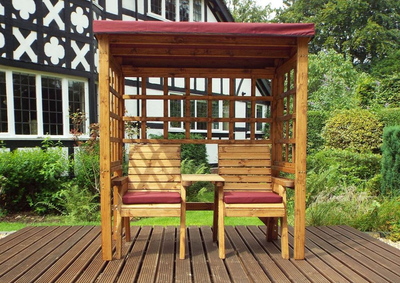 Henley Twin Seat Arbour Green - High Quality, Hand-finished Wood - Waterproof roof - Made in Britain - 10 Year Guarantee
