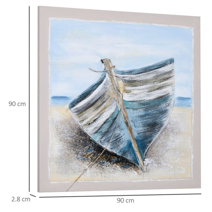 Premium Hand-Painted Wall Art - Stunning Beach Boat Canvas - 90 x 90 cm