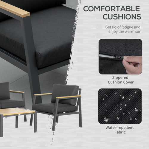 4Pc Garden Sofa Set with Padded Cushions, with Coffee Table, Grey