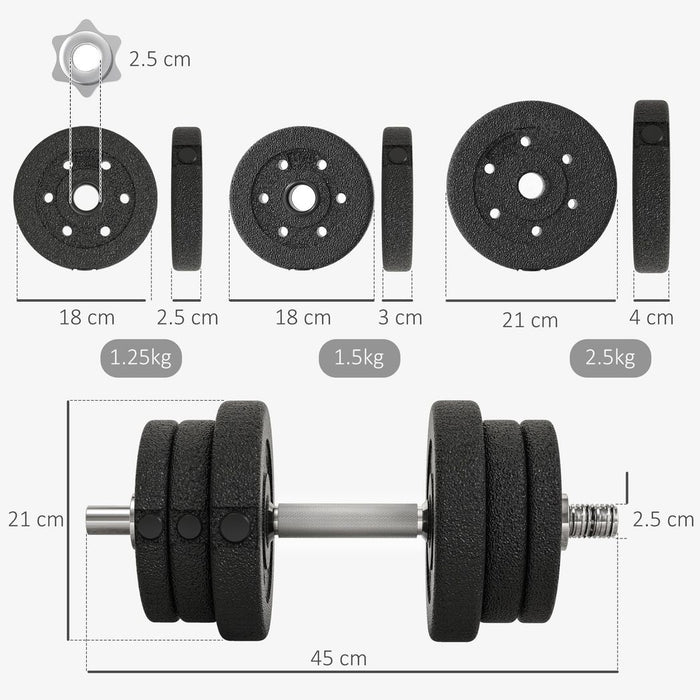 HOMCOM 25KG Adjustable Dumbbells Weight Set Hand Weight for Body Fitness