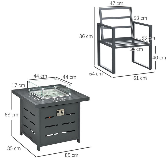 Premium Quality 4 Seater Aluminium Garden Furniture Set with Gas Firepit Table, Grey