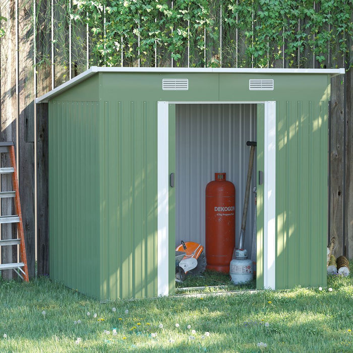 6.8 x 4.3ft Outdoor Garden Storage Shed, Tool Storage Box Green 6.8x4.3ft