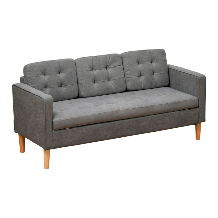 Premium 3-Seater Sofa with Hidden Storage- Button-Tufted, High-Quality Fabric, Rubberwood Legs