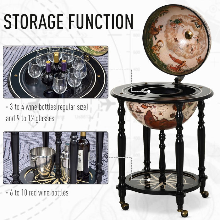 Globe Retro Style Mini Bar Drink Cabinet Movable Wine Beverage Trolley