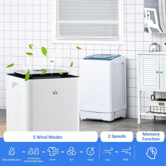 HOMCOM 16L/Day Protable Quiet Air Dehumidifier with Purifier, Timer, 5 Modes