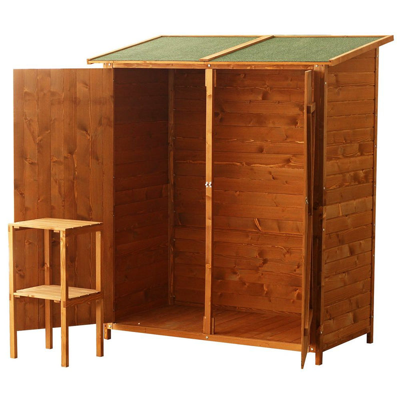 Premium Garden Wood Storage Shed & Table - High-Quality, Asphalt Roof, Tool Organizer