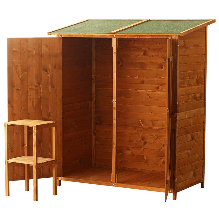 Premium Garden Wood Storage Shed & Table - High-Quality, Asphalt Roof, Tool Organizer