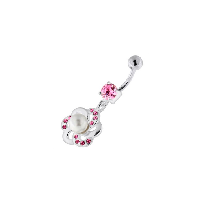 Jeweled Flower with Center Pearl Swirl Navel Belly Piercing