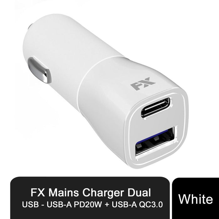 FX Dual USB Fast Charger - White | PD20W + QC3.0 | Universal Compatibility | Portable & Lightweight