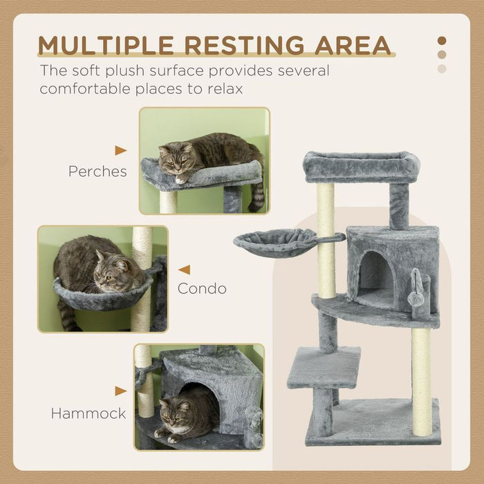 PawHut Cat Tree Tower Scratching Post - Multiple Platforms for Endless Fun - Grey