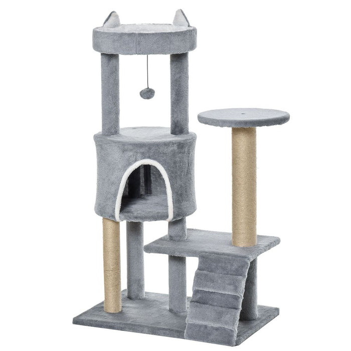 Ultimate Cat Tree: 100cm, Climbing Ladder, Scratching Post & Ball - Professional Quality, Light Grey Pawhut