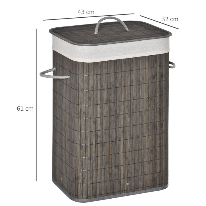 Bamboo Laundry Basket with Flip Lid Foldable, Grey Handles Lining,