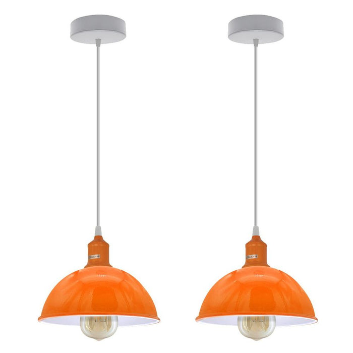 2Pack Dome Shaped Orange Loft Style Sturdy Metal Lamp Shade Pendant Lights 21cm Bottom Spray Painted Finish Inner White