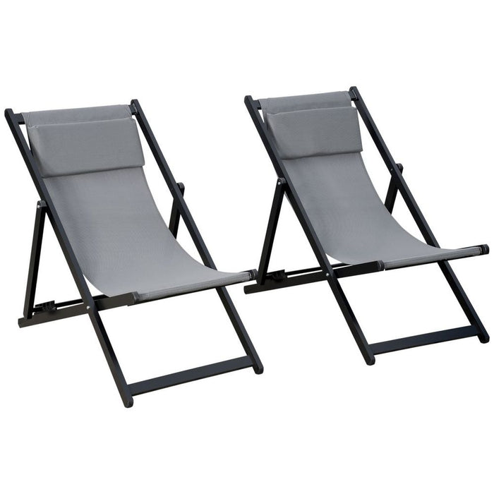 2Pcs Adjustable Chaise Lounge Recliner Chair - Grey, Outdoor Patio Lounger