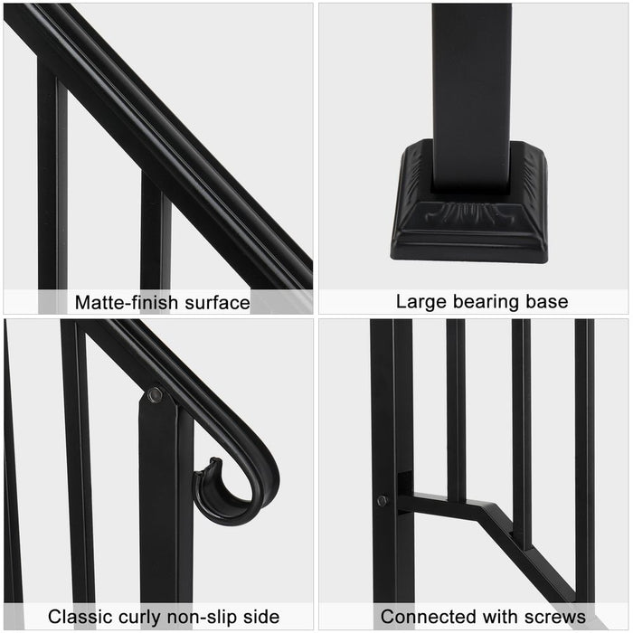 Artisasset Matte Black Outdoor 2-Step Iron Handrail