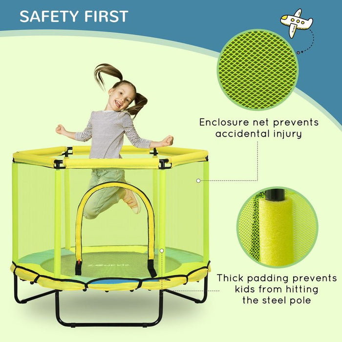 ZONEKIZ 4.6FT Trampoline with Enclosure Net - Bungee Gym for Kids - Yellow