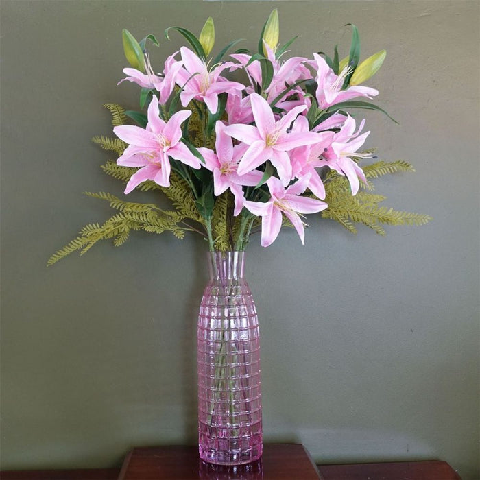 49cm Tall Pink Square Glass Vase