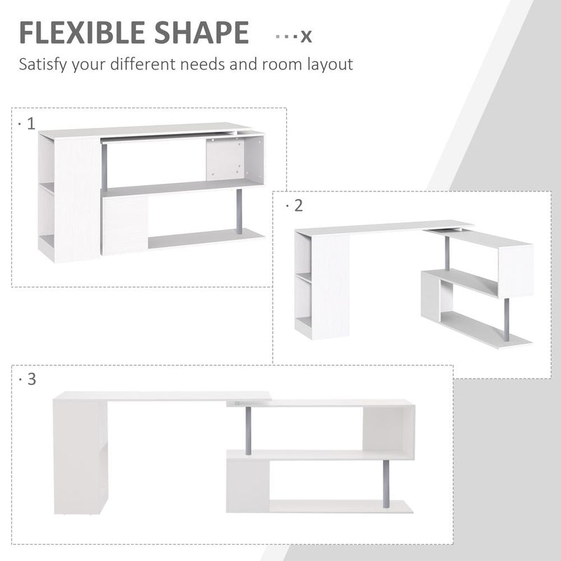 360� Rotating Corner Desk, L-Shaped-White