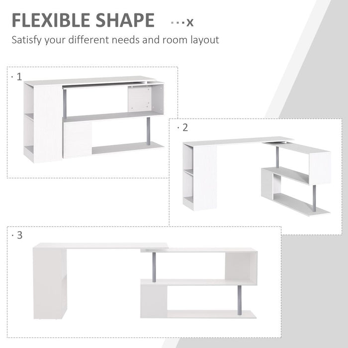 360� Rotating Corner Desk, L-Shaped-White