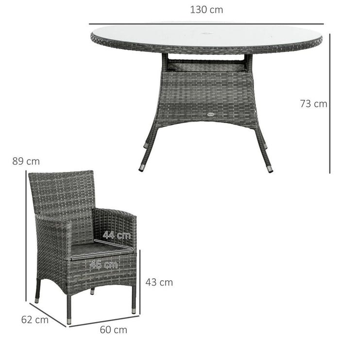 Outsunny 6-Seater Rattan Garden Furniture Set, Glass Tabletop - Mixed Grey