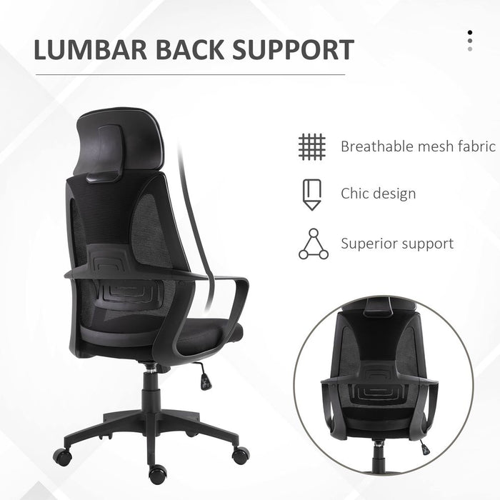 Premium Mesh Back Office Chair - Adjustable Height & Padded Headrest - High Quality & Comfortable - All Black Vinsetto