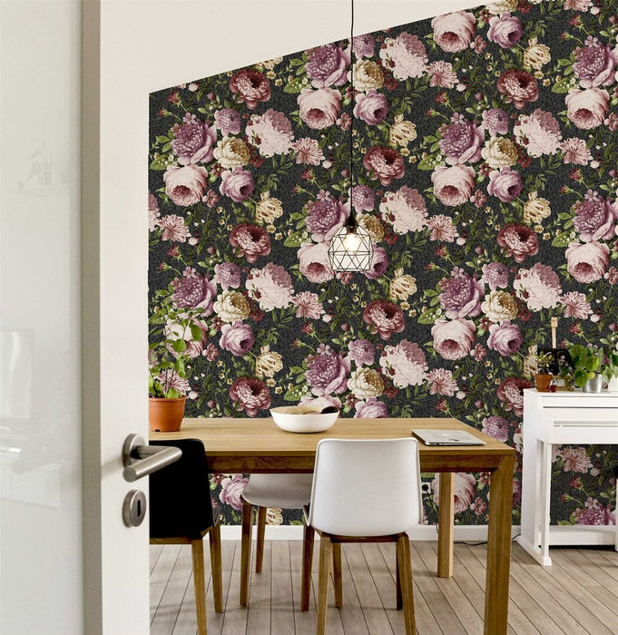 Premium Quality Tapestry: Floral Charcoal/Pink Design