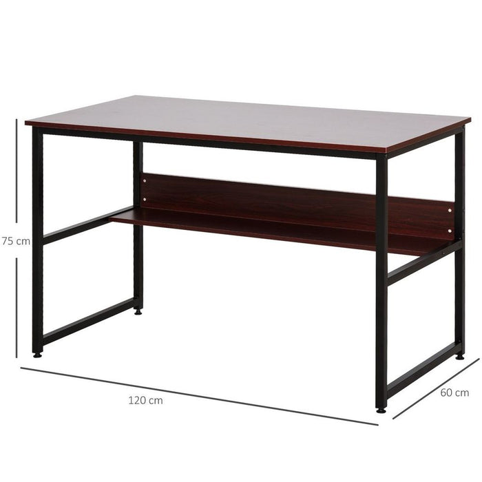 Premium 2-Tier Writing Desk: Metal Frame, Smooth Shelves, Storage Shelf - Brown