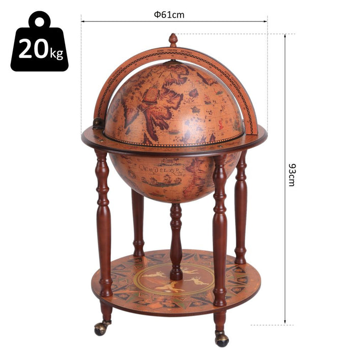 Globe Shaped Retro Style Mini Bar Drink Cabinet Movable Wheels