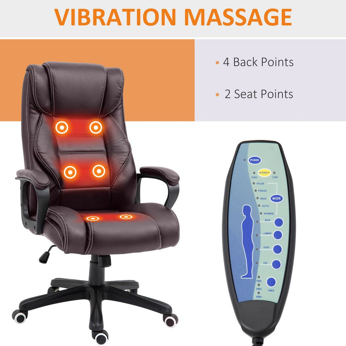 Vinsetto High Back Executive Office Chair 6- Point Vibration Massage Extra Padded Swivel Ergonomic Tilt Desk Seat, Brown