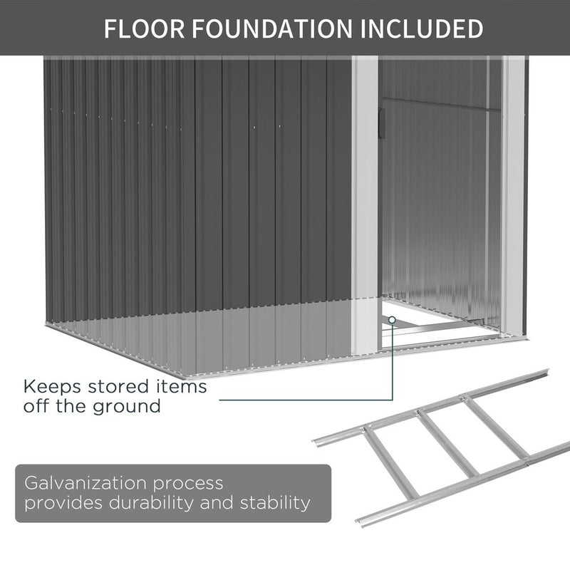 Outdoor Storage Shed, Sliding Door, Sloped Roof  152 x 132 x 188 cm, Grey