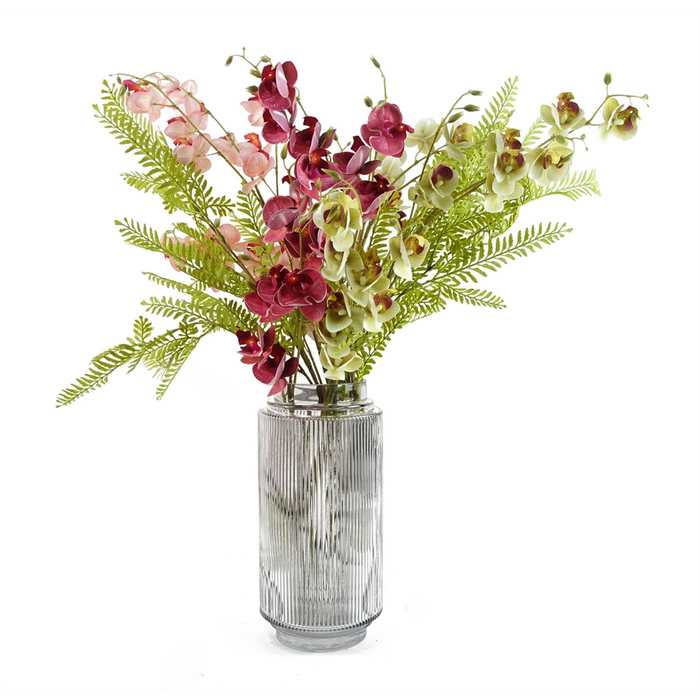 Premium 31cm Clear Ridged Glass Vase - Ideal for Real & Artificial Flowers - Hand-Finished for Unique Charm