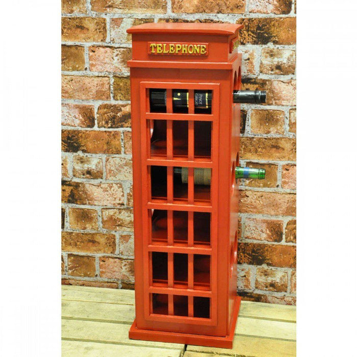 Hand-Painted Wooden Telephone Box Wine Rack - Holds 6 Bottles - 77cm