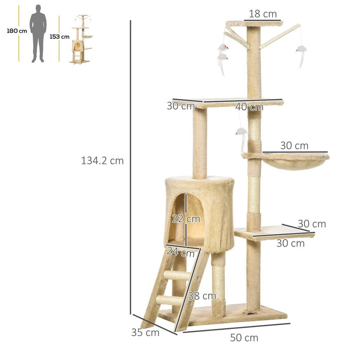 Premium Cat Tree: Kitty Activity Centre Condo, Scratching Post, Toys, & More - Highest Quality - 131cm Beige