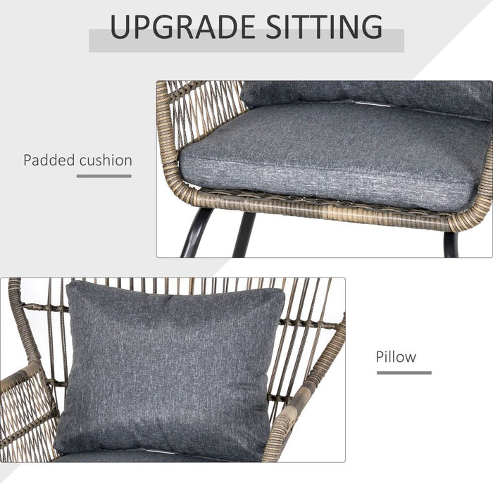 Modern Grey Rattan Patio Set - 3 PCS Outdoor Seating w/ Cushions & Steel Frame - High Quality