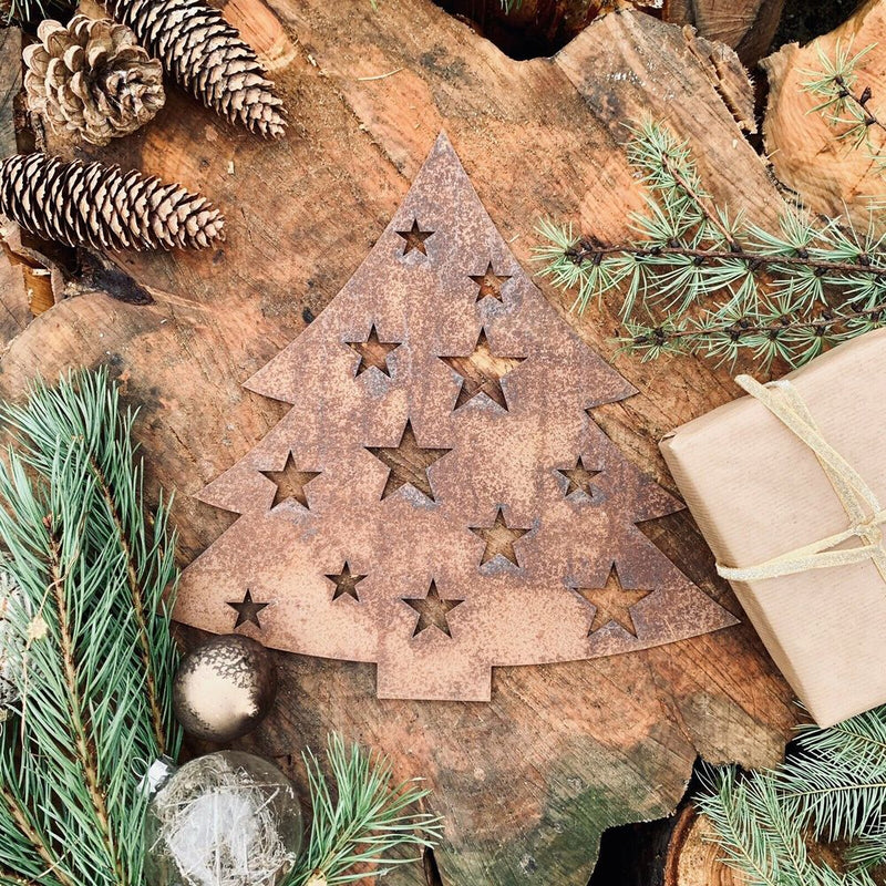 Rustic Rusty Christmas Tree Plaque Sign - Home Decor - High-Quality