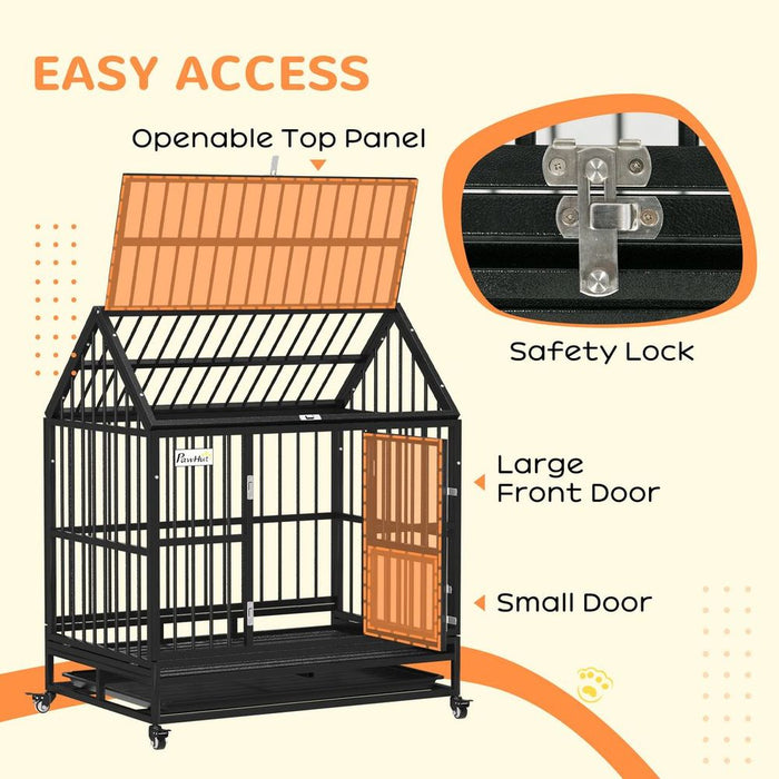 Premium XL Dog Crate on Wheels, 43" Heavy Duty, Removable Tray, Log Design