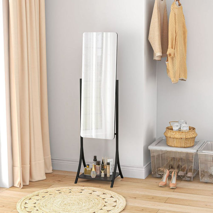 HOMCOM Adjustable Full Body Mirror w/ Shelf - Freestanding, Modern, High Quality