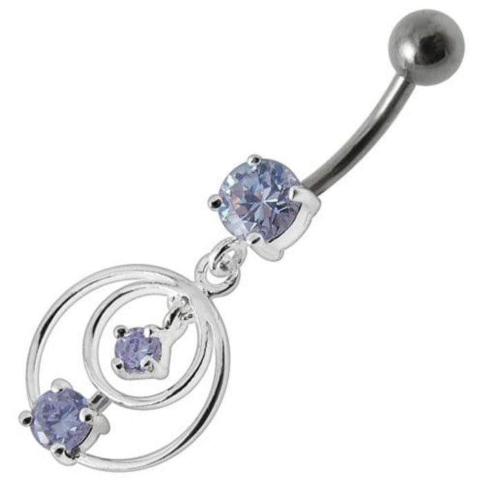 Silver Fancy Round Jeweled Dangling Navel Ring