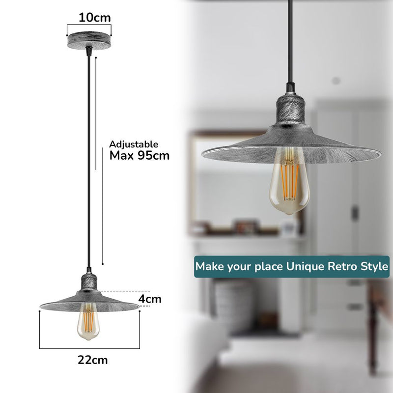 Vintage Ceiling Pendant Light - Rustic Metal Shade - Stylish and Elegant Design - Dimmer Compatible - High Quality