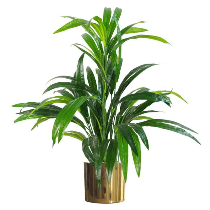 65cm Artificial Large Leaf Bamboo Shrub Plant w/ Gold Metal Planter