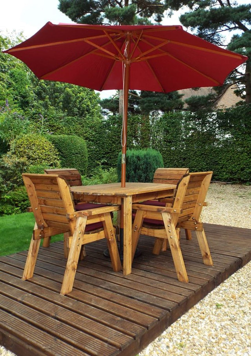 Premium Wood Outdoor Dining Set - 4 Seater Rect Table with Armchairs & 10 Year Guarantee