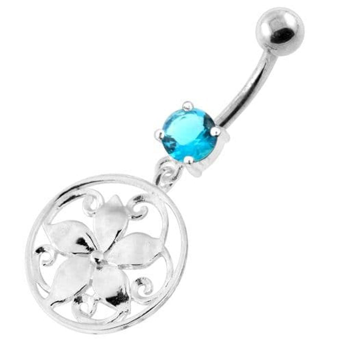 925 Sterling Silver Floral Flower Navel Belly Ring