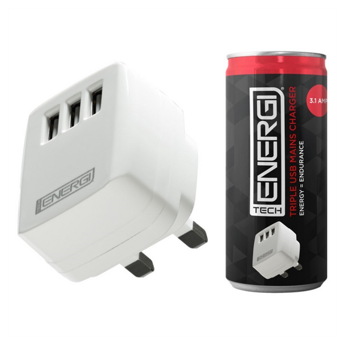 Tech Energi Triple USB Charger 3.1Amp - White