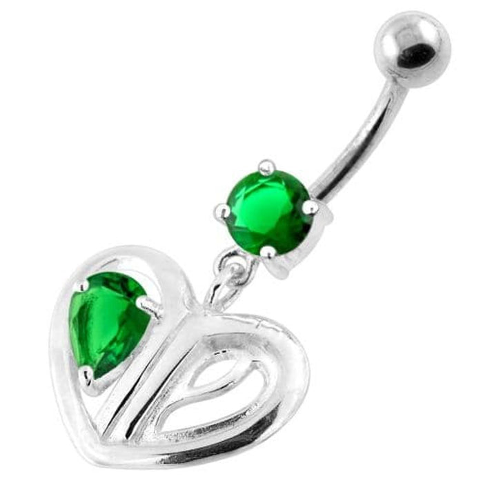 Jeweled Heart Cut out 925 Sterling Silver Navel Bar