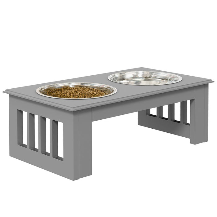 PawHut Raised Dog Bowls Pet Feeder Raised Elevated Stainless Steel Food Grey