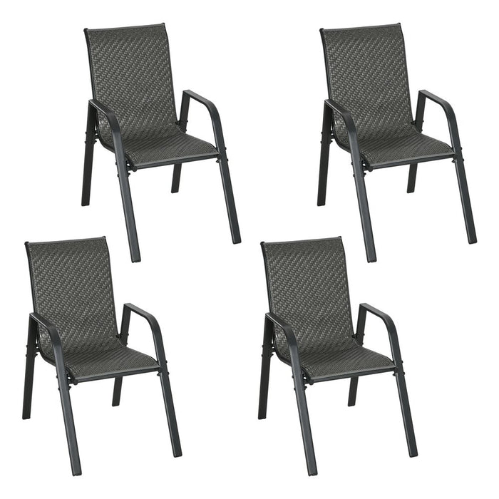 Outsunny Wicker Dining Chairs - Set of 4, Stackable, Outdoor, Mixed Grey