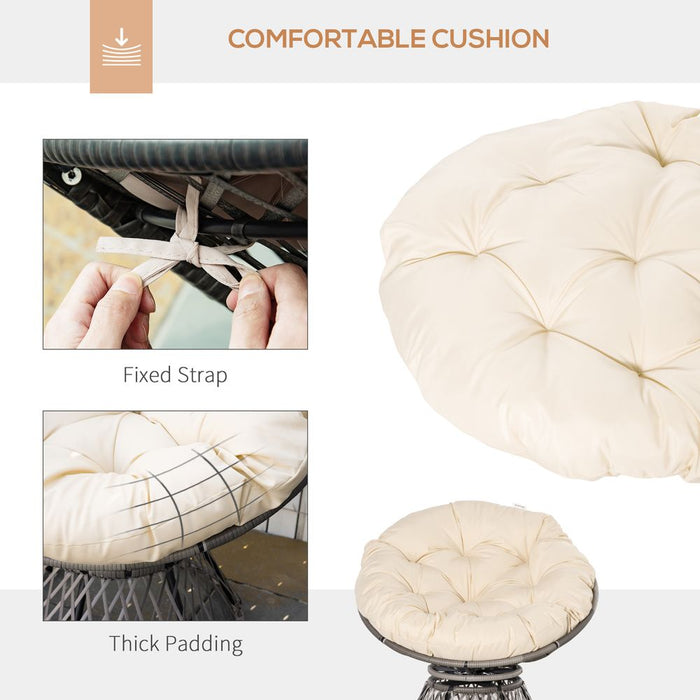 360 Swivel Rattan Papasan Chair: Outdoor Comfort with Padded Cushions Beige